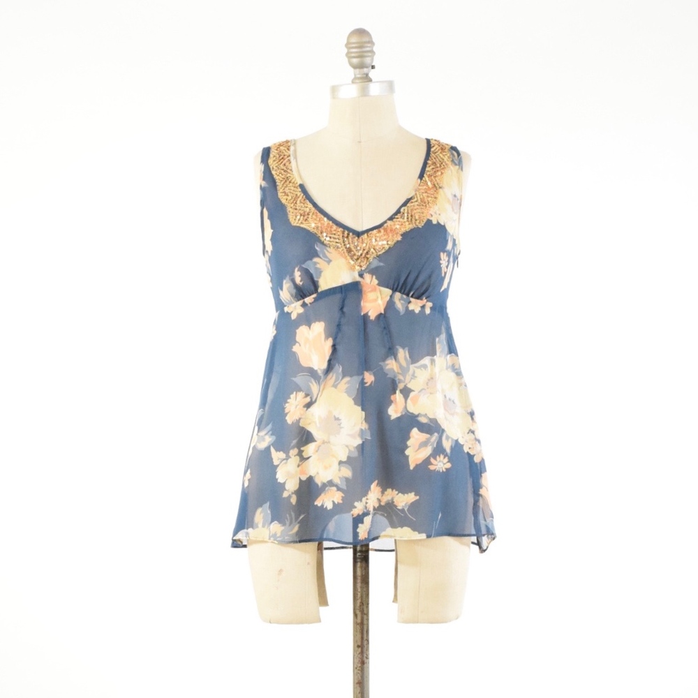Banana Republic Silk Chiffon Sequin Trim Blouse